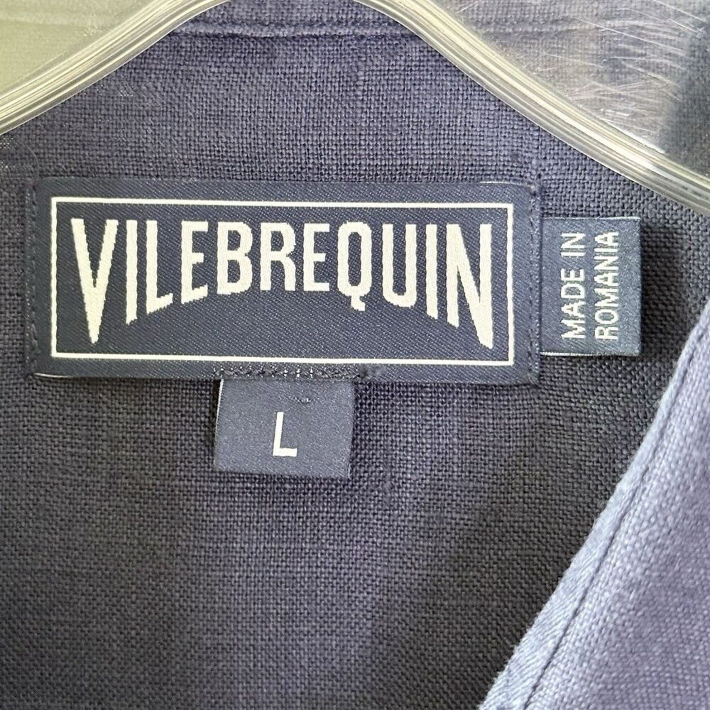 Vilebrequin Button-Up Long Sleeve Shirt Men's Large Blue Linen Coastal Tropical - Picture 4 of 16